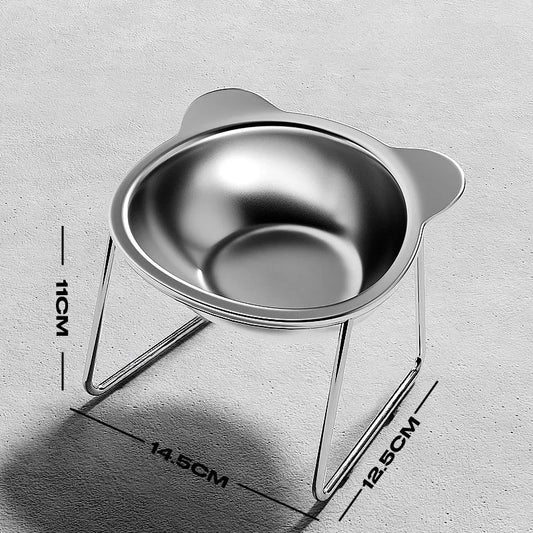 Stainless steel bowl for cats and dogs on a stand