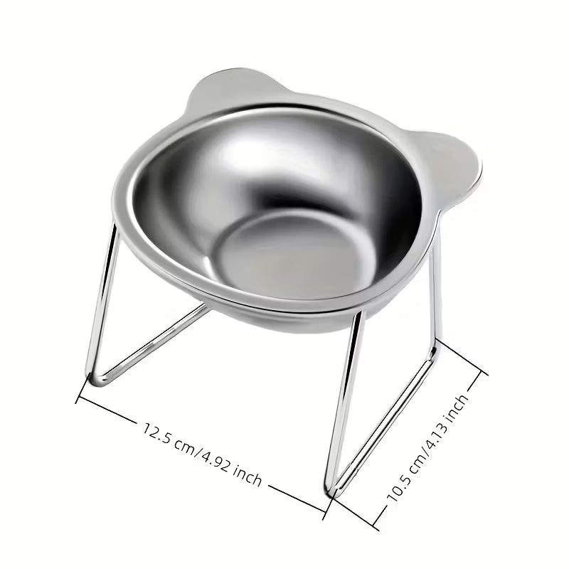 Stainless steel bowl for cats and dogs on a stand
