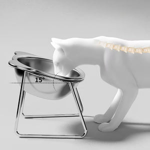 Stainless steel bowl for cats and dogs on a stand