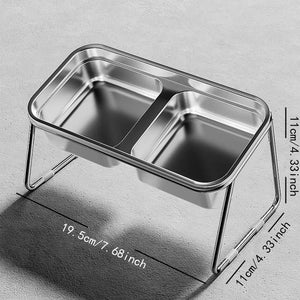 Stainless steel double bowl for cats and dogs on a stand