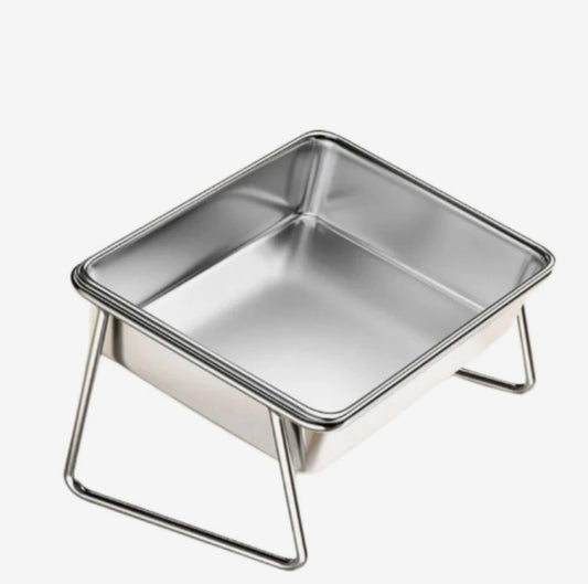 Stainless steel bowl for cats and dogs on a stand
