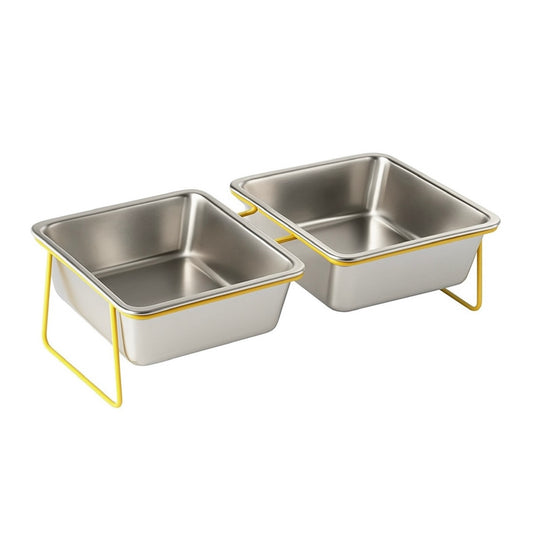 Stainless steel double bowl for cats and dogs on a stand
