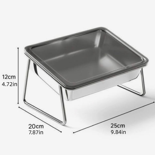 Stainless steel bowl for cats and dogs on a stand