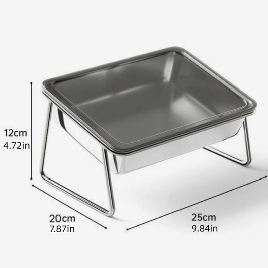 Stainless steel bowl for cats and dogs on a stand