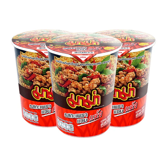 MAMA Instant Cup Dried Noodles Spicy Basil Stir-Fried Flavour (Pack 3)