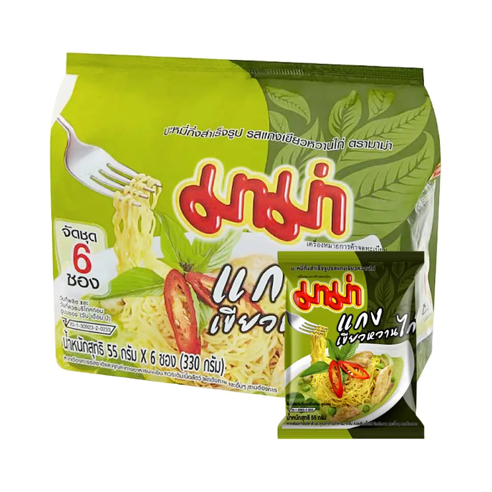 MAMA Instant Noodles Chicken Green Curry Flavor (Pack 6)