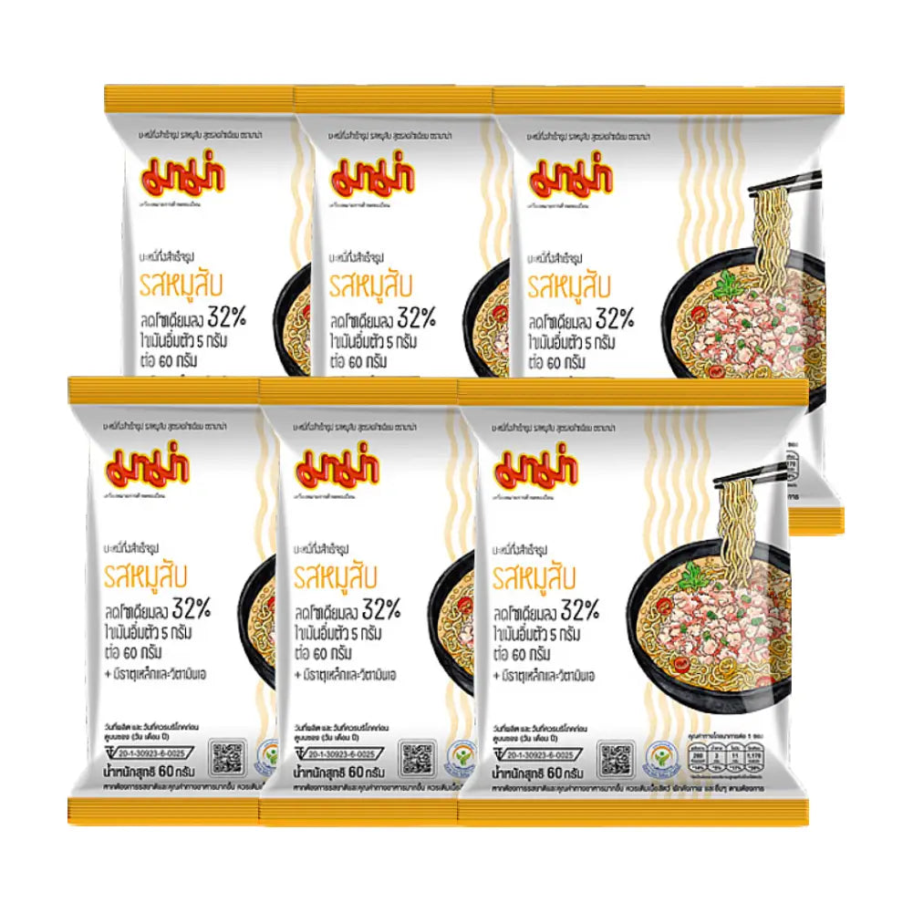 MAMA Less Soduim Instant Noodles Minced Pork Flavour 60g. (Pack 6)