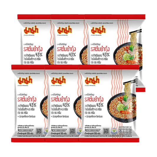 MAMA Less Soduim Instant Noodles Shrimp Tom Yum Flavour 55g. (Pack 6)