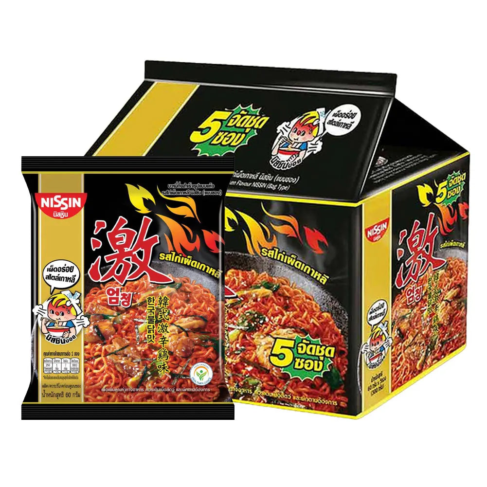 Nissin Instant Noodles Korean Hot Chilli Chicken Flavour Bag Type 60g (Pack of 5 pcs)