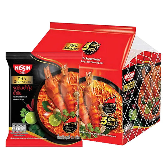 Nissin Instant Noodles Tom Yum Shrimp Creamy Flavour Bag Type 72g (Pack of 5 pcs)