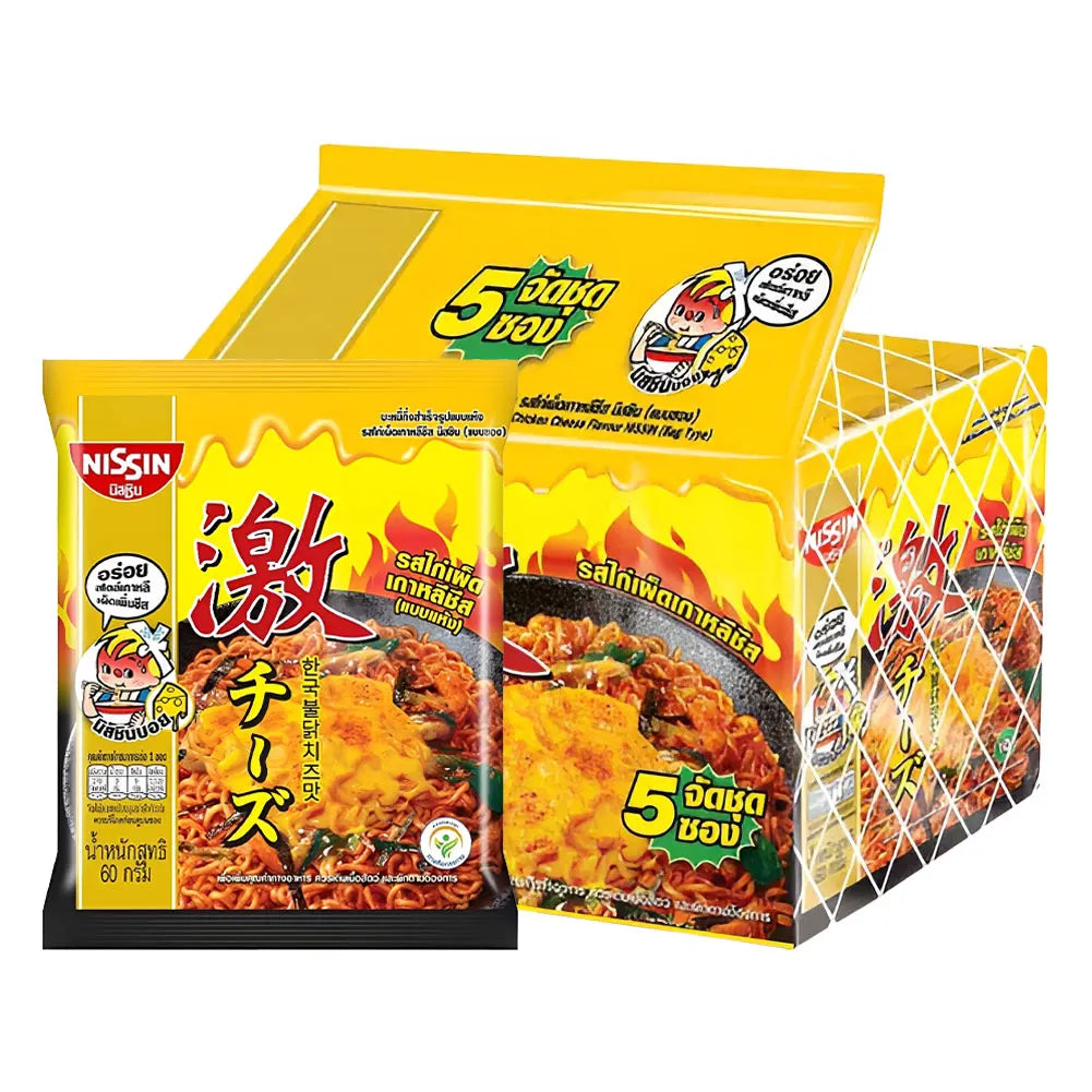Nissin Instant Noodles Korean Hot Chili Chicken Cheese Flavour Bag Type 60g (Pack of 5 pcs)