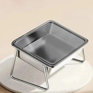 Stainless steel bowl for cats and dogs on a stand