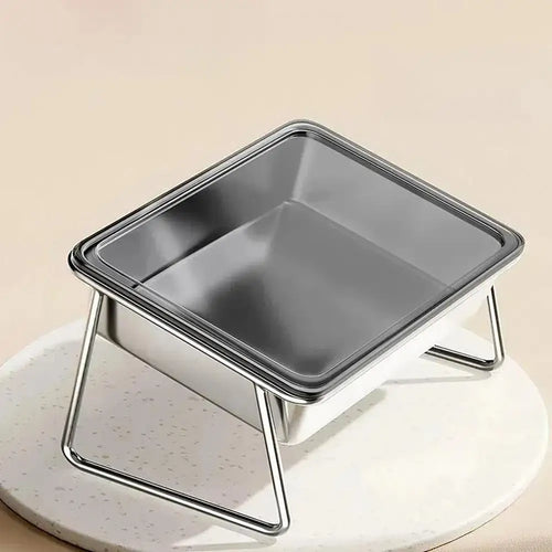 Stainless steel bowl for cats and dogs on a stand
