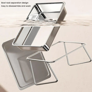 Stainless steel bowl for cats and dogs on a stand