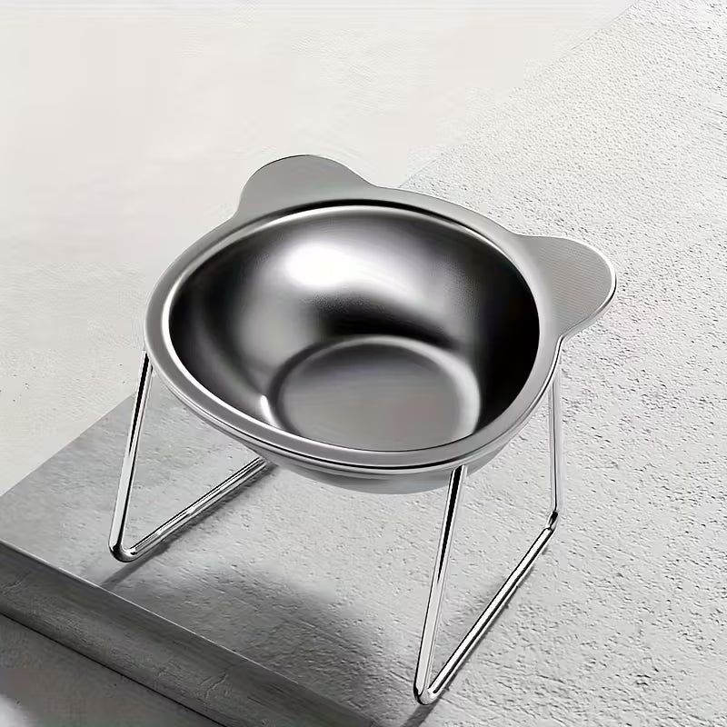 Stainless steel bowl for cats and dogs on a stand