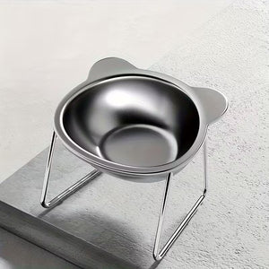 Stainless steel bowl for cats and dogs on a stand