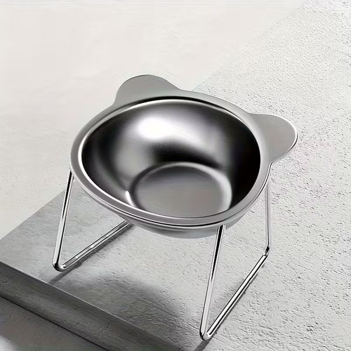 Stainless steel bowl for cats and dogs on a stand