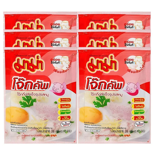 Mama Rice Porridge Jok Cup (Congee) Pork Flavour 26g (Pack of 6 pieces)